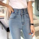 Double-button High-waist Skinny Jeans