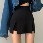 High-waist Plain Double Slit Skort