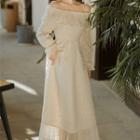 Bell-sleeve Off-shoulder Maxi A-line Dress