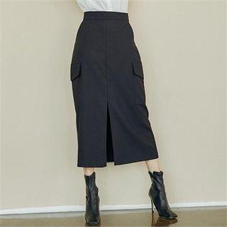 Flap-pocket Slit-front Skirt