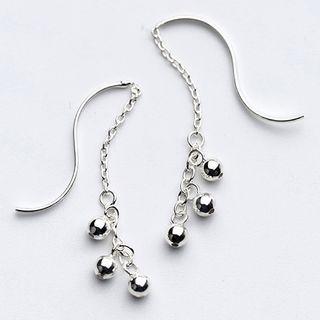 Bead & Wavy Sterling Silver Fringed Earring 1 Pair - Silver - One Size