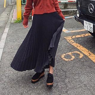 Elastic-waist Accordion-pleat Maxi Skirt