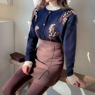 Floral Patterned Wool Blend Cardigan