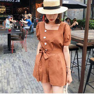 Set: Buttoned Short Sleeve Top + Shorts