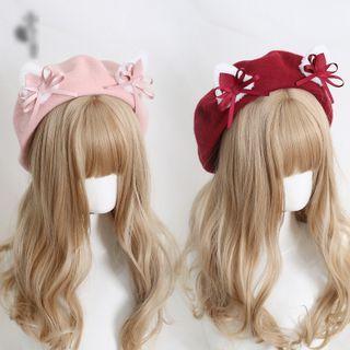 Set: Cat Ear Decoration + Beret Hat