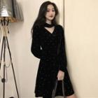 Long-sleeve Dotted Open Front A-line Dress