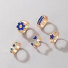 Set Of 5: Ring 20725 - Set Of 5 - Gold & Blue - One Size