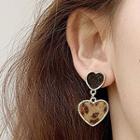 Leopard Print Heart Dangle Earring 1 Pair - Leopard Print Heart Dangle Earring - One Size