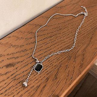 Faux Crystal Pendant Necklace Black - One Size