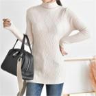 Mock-neck Punched Rib-knit Top
