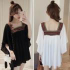 3/4-sleeve Embroidered Trim Chiffon Tunic