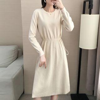 Long-sleeve Drawstring Midi A-line Knit Dress