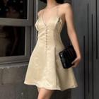 Spaghetti Strap V-neck Halter Mini A-line Dress