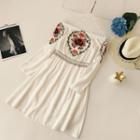 Embroidered Off-shoulder Long-sleeve Dress