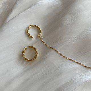 Non-matching Alloy Cuff Earring 1 Pair - Gold - One Size