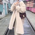 Shearling Hooded Long Coat Almond - One Size