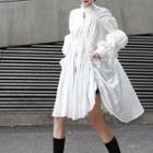 Puff-sleeve Slit Asymmetrical A-line Dress