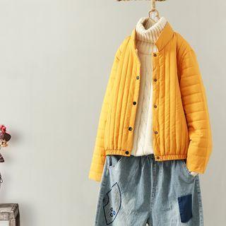 Plain Button-up Padded Jacket