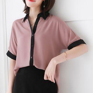 Two-tone Short-sleeve Chiffon Blouse
