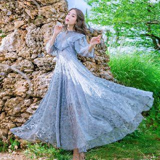 Lace 3/4-sleeve Maxi A-line Dress