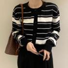 Striped Long-sleeve Cardigan Sweater - One Size
