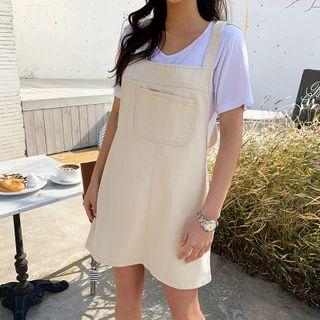 Denim Mini Overall Dress Oatmeal - One Size