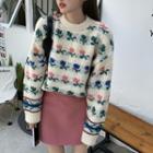 Striped Floral Print Sweater / Mini Pencil Skirt
