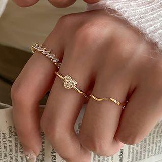 Set Of 3: Rhinestone / Alloy Open Ring (various Designs) Set - Gold - One Size
