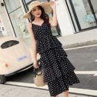 Dotted Strappy Tiered Midi Dress