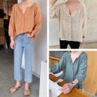 Check 3/4-sleeve Loose-fit Top