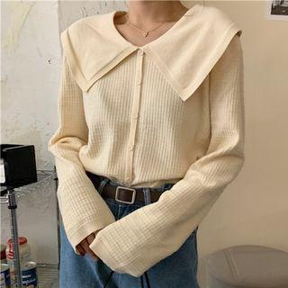 Lapel Plain Long-sleeve Knit Top