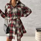 Plaid Tie-waist Mini Shirtdress
