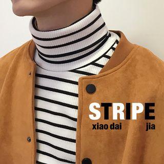 Striped Turtleneck Long-sleeve Ribbed Top