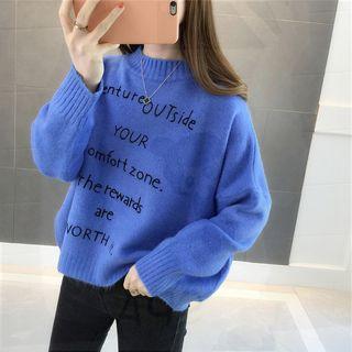 Long-sleeve Lettering Loose-fit Knit Top