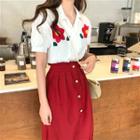 Short Sleeve Floral Printed Shirt / Button Front Skirt