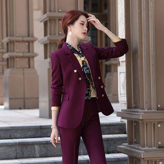 Blazer / Boot Cut Dress Pants / Fitted Skirt / Long-sleeve Blouse / Set