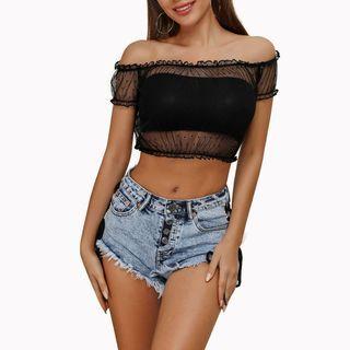 Short-sleeve Sheer Crop Top