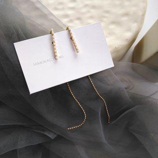 Faux Pearl Alloy Chain Dangle Earring 1 Pair - S925 Silver - As Shown In Figure - One Size