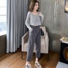 Set: Ribbed Knit Top + Cropped Straight-cut Pants