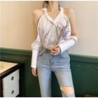 Cold Shoulder Long-sleeve Top White - One Size