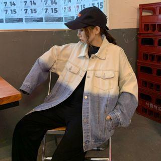 Long-sleeve Gradient Denim Jacket White + Blue - One Size