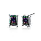 Simple Geometric Long Colored Cubic Zirconia Stud Earrings Silver - One Size