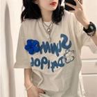 Letter Embroidered Flower Accent T-shirt