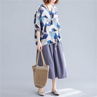 Pattern Shirt / Wide-leg Cropped Pants