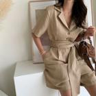 Half-placket Playsuit With Sash