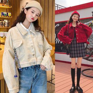 Embellished Corduroy Boxy Button-up Jacket