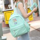 Set: Whale Print Canvas Backpack + Pouch