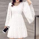 Bell-sleeve A-line Lace Dress