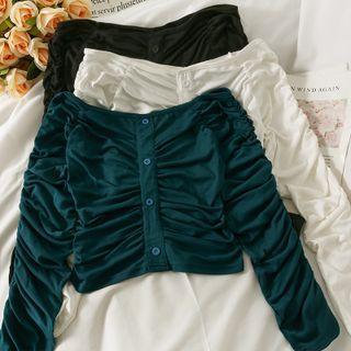 Off-shoulder Ruched Crop T-shirt