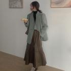 Plain Jacket / Faux Leather Midi A-line Skirt